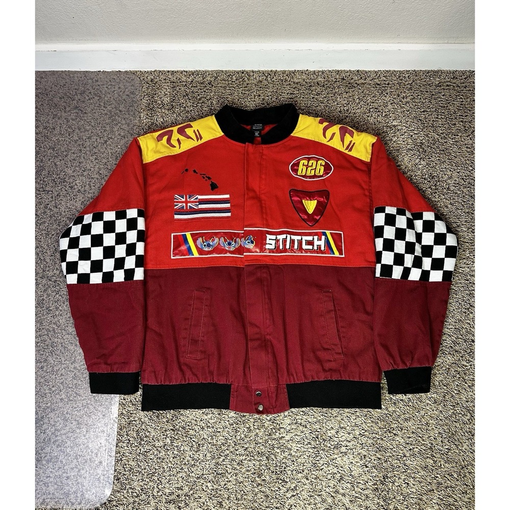 Disney Lilo & Stitch The Red One Jacket Size Medium Red Racing Logo
